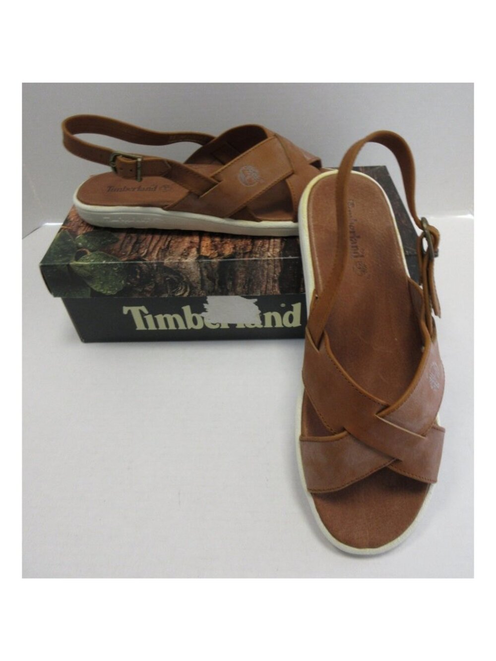 VINTAGE Timberland Sandals 11.5 Leather Cross Strap Slingback Buckle